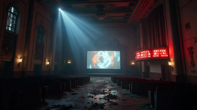 Exploring Empty Movie Theater with Light Ray and Abandoned Look