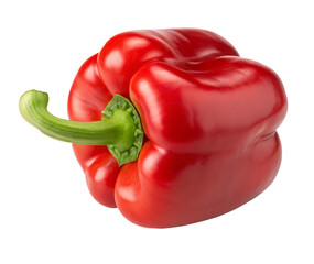 Fresh red bell pepper isolated against white background for culinary and healthy lifestyle themes