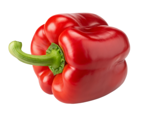 Fresh red bell pepper isolated against white background for culinary and healthy lifestyle themes