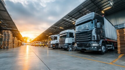 ASEAN Logistics Hub with Cargo Trucks Driving Through Green Mountain Route