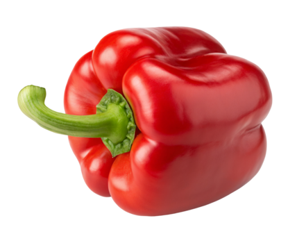 Fresh red bell pepper isolated against white background for culinary and healthy lifestyle themes