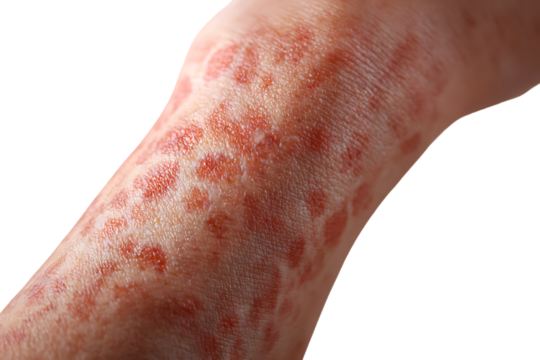 Close up of skin with vitiligo patches.