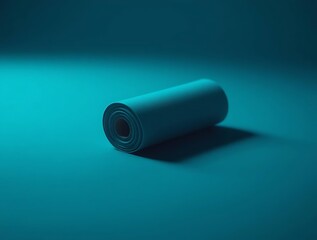Teal cyan exercise mat, rolled studio equipment for fitness and wellness