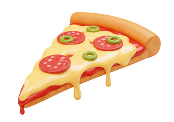 Isolated Slice of Melted Cheese Pizza with Pepperoni and Olives