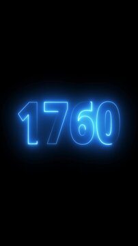 1760 neon line text. important year, important date 1760. Abstract 1760 neon text animation, Glowing neon number text background 4k video animation .