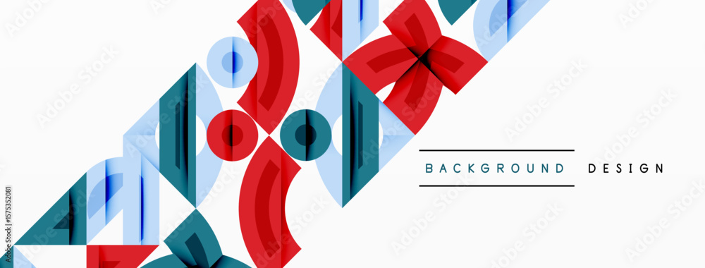 Aufkleber abstract geometric shapes overlap, creating dynamic visual pattern. red, teal, blue hues dominate co