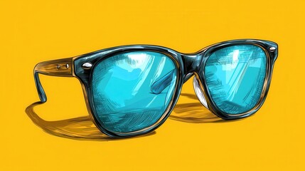 Blue Sunglasses Illustration on Yellow Background