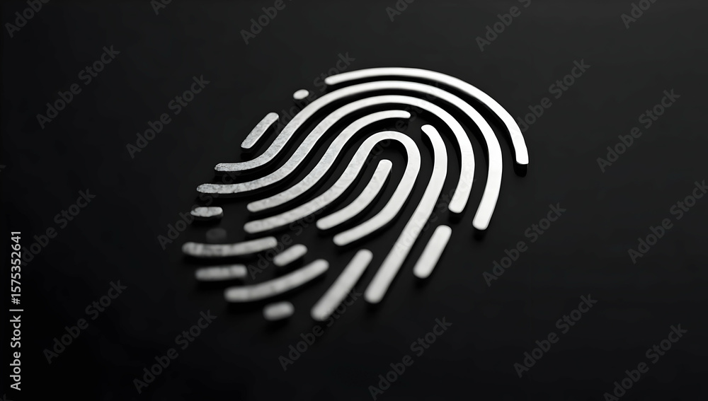 Poster a close-up view of a stylized fingerprint design on a dark background, symbolizing security, identit
