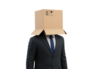 Isolated Business Man with Cardboard Box over Head