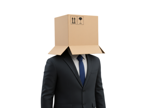 Isolated Business Man with Cardboard Box over Head