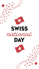 Celebrate swiss national day with festive red and white swiss flags and decorative elements
