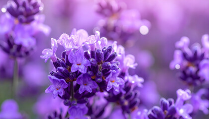 Lavender Flowers Closeup with Purple Field.