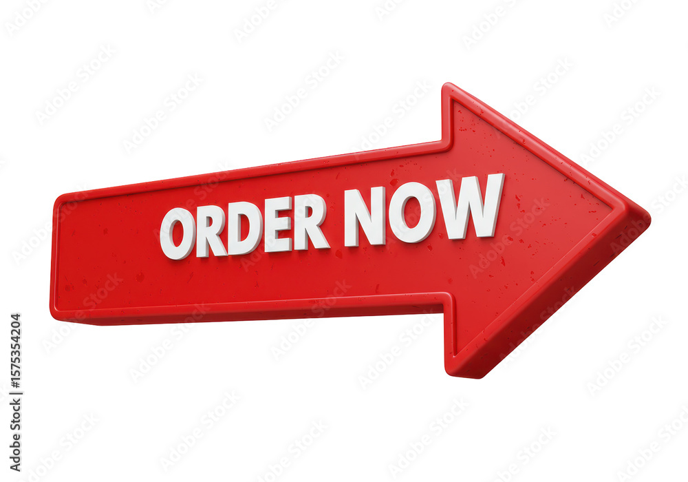 Poster isolated red arrow pointing right with order now text
