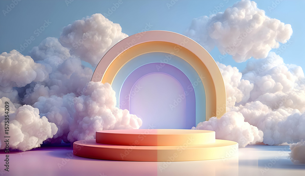 Poster a colorful rainbow arches over soft clouds, creating a serene and whimsical atmosphere perfect for c