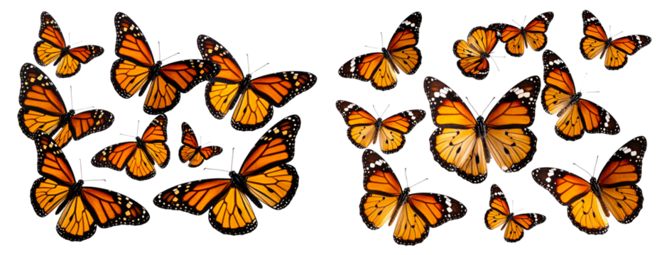  Group of Plain Tiger Butterflies Flying in Random Formation Transparent Background PNG