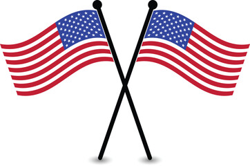 American Flags Crossed Patriotic Emblem.