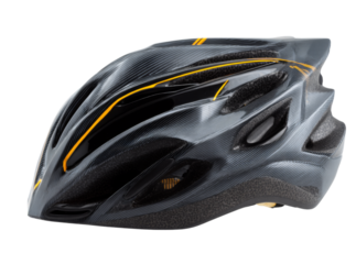 Sleek black and yellow bicycle helmet safety gear, On Transparent Background, Png