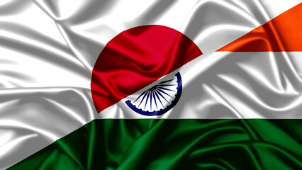 Split waving flag image of India and Japan
