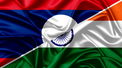 Split waving flag image of India and Laos