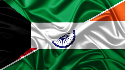 Split waving flag image of India and Kuwait
