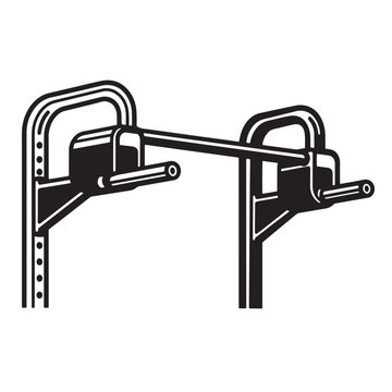 A black and white illustration of a dip bar exercise equipment in minimalist style
