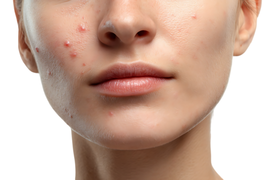 Close up of woman's face with acne.