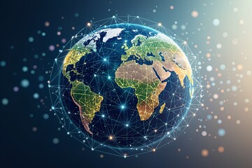 Naklejka premium Global Nighttime Earth with Virtual Met averse Network and Digital Worldwide Internet Connections in 3D