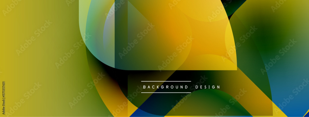 Poster abstract background features overlapping colorful shapes. yellow, green hues dominate design, creati
