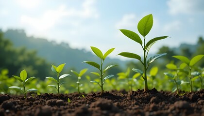 Young Coffee Seedlings Sprouting in Lush Green Nature Background Scene