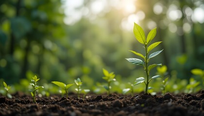 Coffee Bean Seedlings Growing in Lush Green Natural Environment

