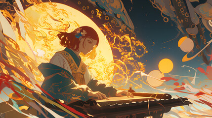 Fate Weaver Sitting Before A loom of light