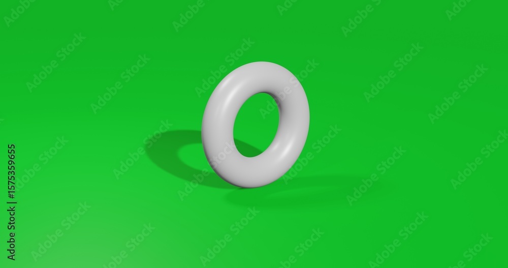 Poster isolated realistic white torus front view with shadow. 3d illustration on green chroma key backgroun