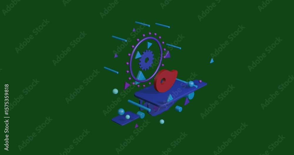 Aufkleber red steak symbol on a pedestal of abstract geometric shapes floating in the air. abstract concept ar