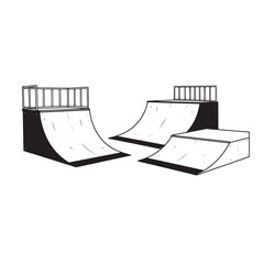Vector illustration of skateboard ramps set for skateboarding and extreme sport activities