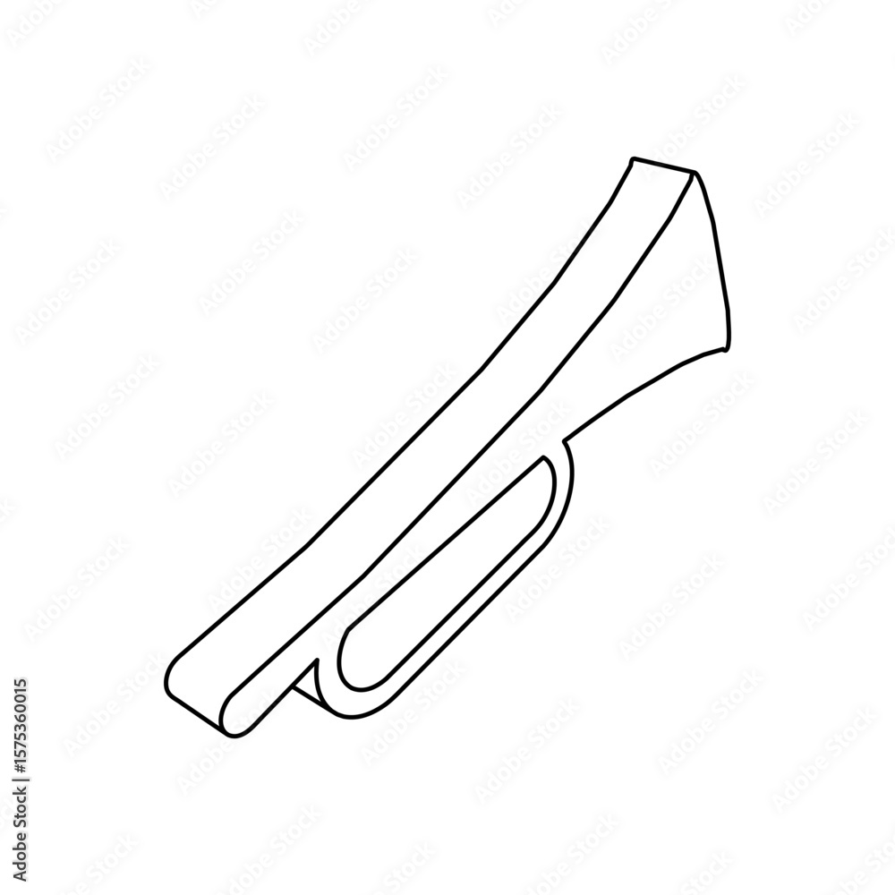 Poster the outline of a large trumpet symbol is made with black lines. 3d view of the object in perspective