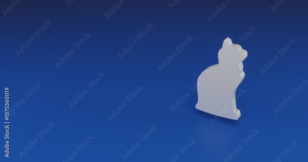 Poster isolated realistic white cat symbol with shadow. located on the right side of the scene. 3d illustra