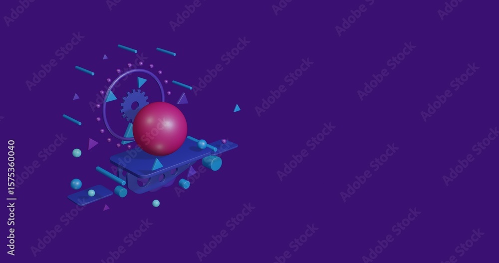 Poster pink sphere on a pedestal of abstract geometric shapes floating in the air. abstract concept art wit