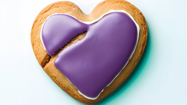 Broken Heart Shaped Cookie with Purple Icing, Sweet Treat, Dessert, Bakery, Valentine's Day