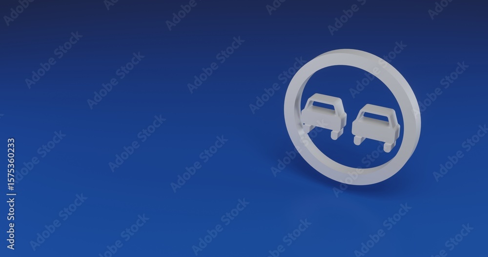 Poster isolated realistic white no overtaking sign with shadow. located on the right side of the scene. 3d 