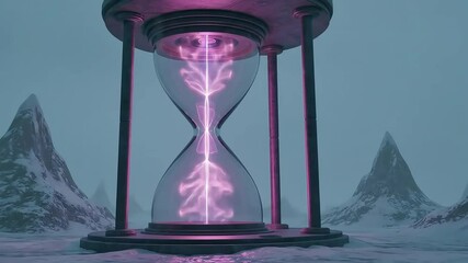 Hourglass of Time: Neon Energy Flowing in Winter Landscape. - Powered by Adobe
