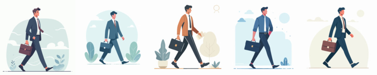 Confident Businessmen Walking with Briefcases &ndash; Flat Vector Illustration for Career and Office Concepts