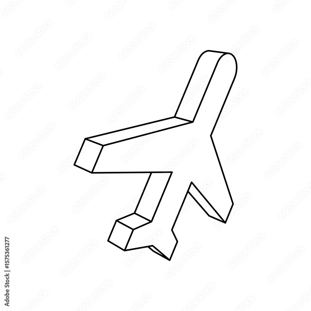 Poster the outline of a large plane symbol is made with black lines. 3d view of the object in perspective. 