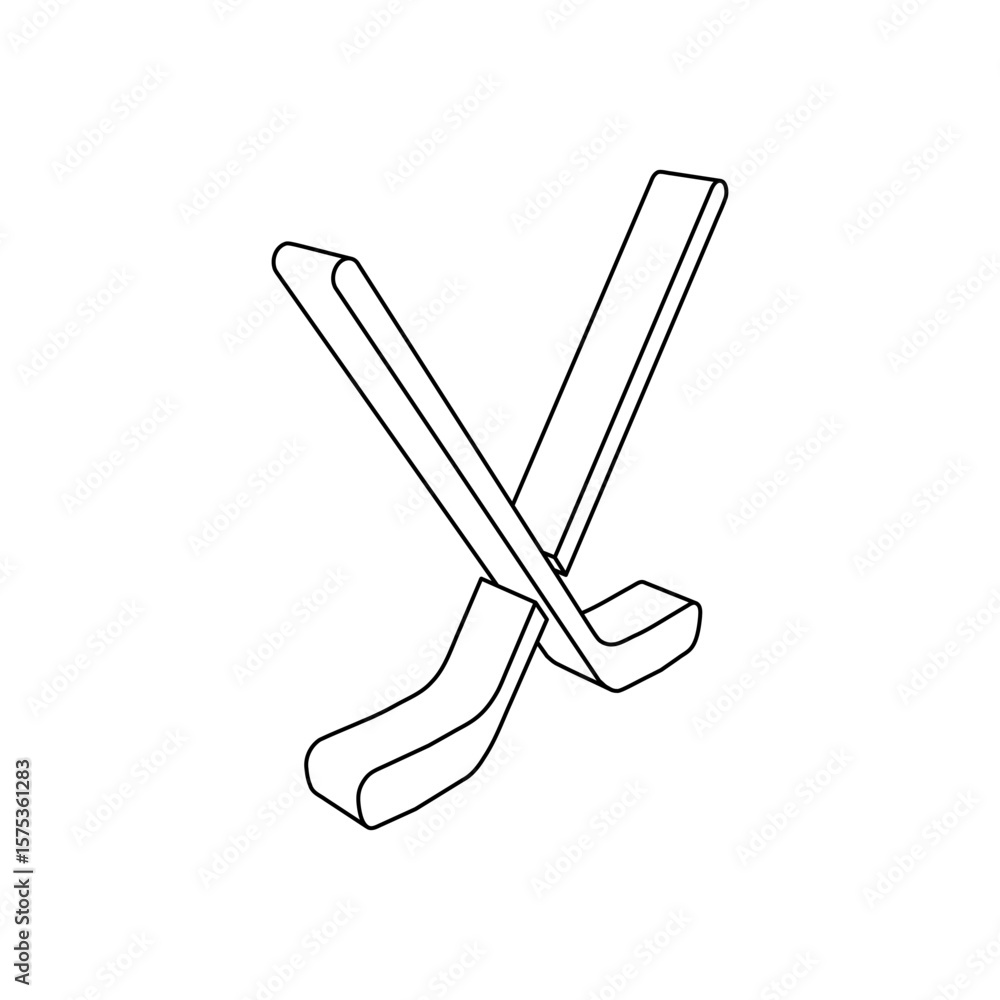 Poster the outline of a large hockey symbol is made with black lines. 3d view of the object in perspective.