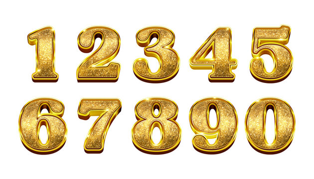 A collection of golden, metallic 3D numbers and symbols, perfect for business or design illustrations, Golden Numbers Zero to Nine 3D Numbers, balloons shaped 