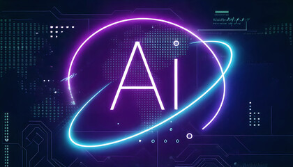 A glowing ai symbol surrounded by a digital network
