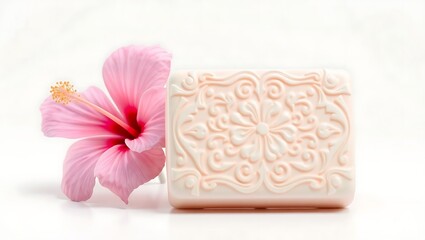 Pink Hibiscus Flower and Ornate Soap Bar