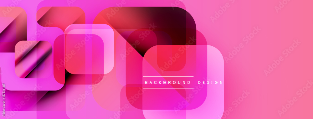 Poster abstract pink design features overlapping squares, rectangles. gradient shades create dynamic visual
