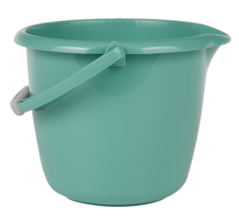 Green plastic bucket with handle cut out isolated transparent background