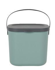 Green plastic bucket with handle cut out isolated transparent background