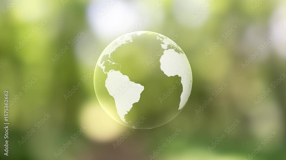 Aufkleber concept digital earth globe planet loop rotation on sunny green blurred nature bokeh background.